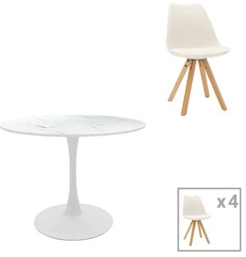 Intrahome Τραπεζαρία Balou I-Caron σετ 5τεμ Intrahome MDF και pp σε λευκή-φυσική απόχρωση Φ120x75εκ | SKU: INTRAPA-238111282