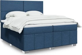 vidaXL Κρεβάτι Boxspring με Στρώμα Μπλε 200x200 εκ. Υφασμάτινο