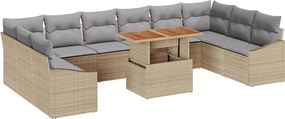 vidaXL Σετ Καναπέ Κήπου με αποθήκευση 11 pcs Μπεζ Πολυ ράταν