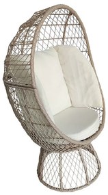 CROWN Πολυθρόνα Egg, Wicker Μπεζ, Μαξιλάρι Άσπρο  85x78x147cm [-Μπεζ-Tortora-Sand-Cappuccino-] [-Wicker-, -Μέταλλο-] Ε6747,1