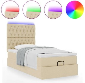 vidaXL Οθωμανικό κρεβάτι με στρώμα &amp; LEDs Cream 90x190cm ύφασμα