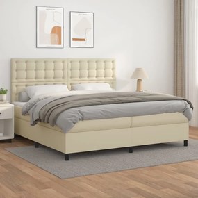 vidaXL Κρεβάτι Boxspring με Στρώμα Κρεμ 200x200 εκ. Συνθετικό Δέρμα