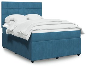 vidaXL Κρεβάτι Boxspring με Στρώμα Μπλε 160x200 εκ. Βελούδινο