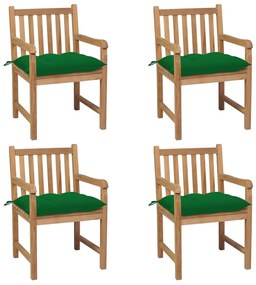 3073024 vidaXL Καρέκλες Κήπου 4 τεμ. από Μασίφ Ξύλο Teak με Πράσινα Μαξιλάρια Πράσινο, 1 Τεμάχιο