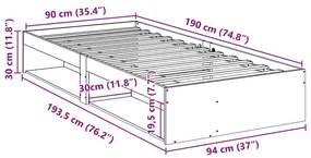 Καναπές Κρεβάτι Χωρίς Στρώμα 90x190 εκ. Μασίφ Ξύλο Πεύκου - Καφέ