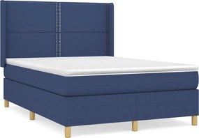 vidaXL Κρεβάτι Boxspring με Στρώμα Μπλε 140x190 εκ. Υφασμάτινο