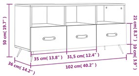 Έπιπλο Τηλεόρασης Λευκό 102 x 36 x 50 εκ. από Επεξεργ. Ξύλο - Λευκό