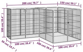 Κλουβί Σκύλου 14 Πάνελ Μαύρο 50x100 εκ. Ατσάλι με Βαφή Πούδρας - Μαύρο