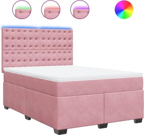 vidaXL Κρεβάτι Boxspring με Στρώμα Ροζ 140x190 εκ. Βελούδινο