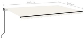 Τέντα Συρόμενη Χειροκίνητη με LED Κρεμ 500 x 300 εκ. - Κρεμ