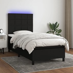 vidaXL Κρεβάτι Boxspring με Στρώμα & LED Μαύρο 100x200 εκ. Υφασμάτινο