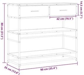 Τραπέζι Κονσόλα Καπνιστή Δρυς 90x35x80 εκ. Επεξεργασμένο Ξύλο - Καφέ