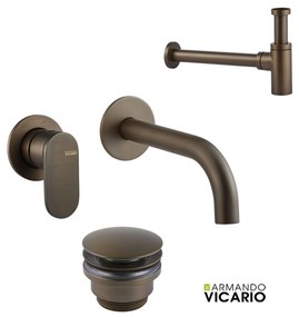 Armando Vicario SLIM Μπαταρία νιπτήρος θερμομικτική & Βαλβίδα & Σιφών clic-clac Tuscany Brass