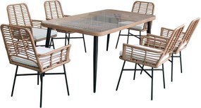 SALSA Τραπεζαρία Κήπου:Μέταλλο Βαφή Μαύρο, Wicker Φυσικό: 6 Πολυθρόνες+Τραπέζι, Μαξ.Άσπρο