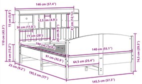 Κρεβάτι Βιβλιοθήκη Χωρίς Στρώμα 140x190 εκ Μασίφ Ξύλο Πεύκου - Λευκό