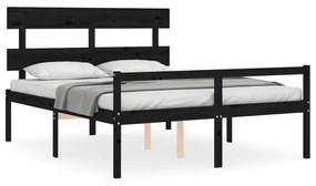 Κρεβάτι Ηλικιωμένου με Κεφαλάρι Μαύρο Μασίφ Ξύλο King Size - Μαύρο