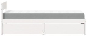 Κρεβάτι με Συρτάρια+Στρώμα Λευκό 90x190 εκ. Μασίφ Ξύλο Πεύκου - Λευκό