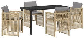 vidaXL Σετ Τραπεζαρίας 5 Τεμαχίων με Επένδυση σε Μπεζ Πολυ Ράφτιν