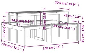 Τραπέζι Πικνίκ 160 x 134 x 75 εκ. από Μασίφ Ξύλο Πεύκου - Καφέ