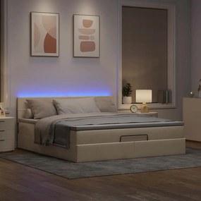 vidaXL Οθωμανικό κρεβάτι με στρώμα &amp; LEDs Cream 180x200cm ύφασμα