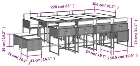 vidaXL Σετ Τραπεζαρίας Κήπου 13 τεμ. Καφέ από Συνθ. Ρατάν με Μαξιλάρια