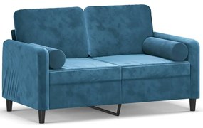 Καναπές Διθέσιος Μπλε 120 εκ. Βελούδινος με Διακ. Μαξιλάρια - Μπλε