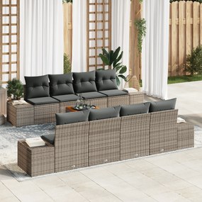 vidaXL Σετ Κήπου 9 Τεμαχίων με Γκρι Μαξιλάρια από Poly Rattan