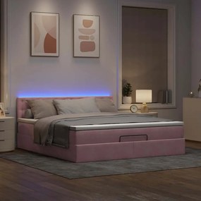 vidaXL Οθωμανικό κρεβάτι με στρώμα & LEDs Ροζ 180x200cm Velvet