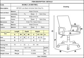 BF3301 Πολυθρόνα Γραφείου Μέταλλο Βάση Χρώμιο, PU Γκρι   1τμχ