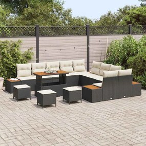 vidaXL Σετ Καναπέ Κήπου με μαξιλάρι 14 pcs Μαύρο Πολυ ράταν