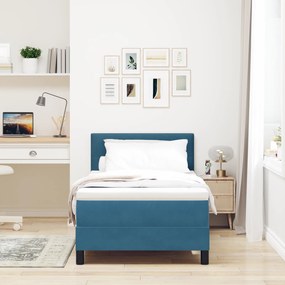 vidaXL Κρεβάτι Box Spring με Στρώμα & LED  Σκούρο Μπλε 100x200 εκ. Βελούδο