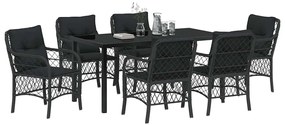 vidaXL Σέτ φαγητού για κήπο με μαξιλάρι 7 pcs Μαύρο Πολυ ράταν