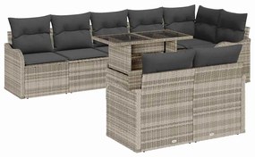 vidaXL Σετ Καναπέ Κήπου με μαξιλάρι 9 pcs Ανοιχτό γκρι Πολυ ράταν
