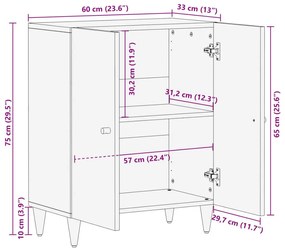 Βοηθητικό Ντουλάπι 60 x 33 x 75 εκ. από Μασίφ Ξύλο Μάνγκο - Μαύρο