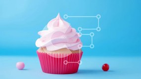 Intra Συλλεκτικό Ξύλινο Παζλ Plywood  4mm - Ροζ Cupcake με άσπρο πάγωμα σε μπλε φόντο Σε Ξύλινο Κουτί - Διαστάσεις: 10x10 cm – 25 κομμάτια