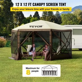 VEVOR Pop-up Camping Gazebo Camping Canopy Shelter 6 Sided 12&#039; x 12&#039; Sun Shade