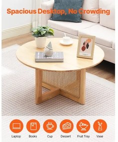 VEVOR Rattan Coffee Table Round Wood Coffee Table Single Tier for Living Room