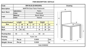 Καρέκλα MARTIN PP, Ύφασμα Patchwork (Ξύλινο πόδι) 49x57x82cm (Σετ 4 ΤΕΜ)