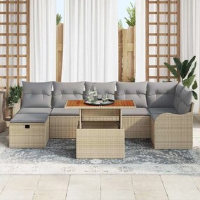 vidaXL Σετ Καναπέ Κήπου με μαξιλάρι 8 pcs Μπεζ Πολυ ράταν