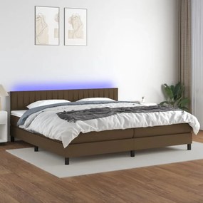 vidaXL Κρεβάτι Boxspring με Στρώμα & LED Σκ.Καφέ 200x200 εκ Υφασμάτινο
