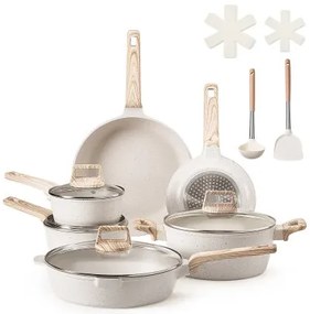 VEVOR 17 Piece Pots and Pans Set Granite Nonstick Kitchen Cookware White