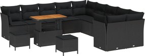 vidaXL Σετ Καναπέ Κήπου 13 pcs Μαύρο συνθετικό ρατάν