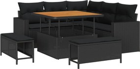 vidaXL Σετ Καναπέ Κήπου 8 pcs Μαύρο συνθετικό ρατάν