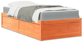 Κρεβάτι με Στρώμα Καφέ Κεριού 90x200 εκ Μασίφ Ξύλο Πεύκου