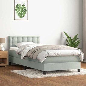 Box Spring κρεβάτι με στρώμα ανοιχτό γκρι 90x220 εκ. Βελούδινο