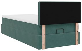 ΟΘΩΜΑΝΙΚΟ ΚΡΕΒΑΤΙ ΜΕ ΣΤΡΩΜΑ &amp; LEDS DARK GREEN 90X190CM VELVET 3312737