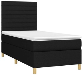 Κρεβάτι Boxspring με Στρώμα &amp; LED Μαύρο 90x200 εκ. Υφασμάτινο - Μαύρο