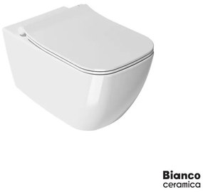 Bianco Ceramica Mizo Rimless Λεκάνη Κρεμαστή Με Κάλυμμα Βακελίτη Slim Soft Close White 51,5εκ