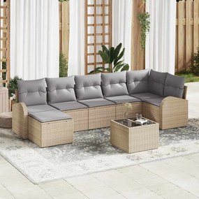 vidaXL Σετ Καναπέ Κήπου με μαξιλάρι 8 pcs Μπεζ Πολυ ράταν