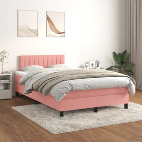 Κρεβάτι Boxspring με Στρώμα Ροζ 120x200 εκ. Βελούδινο